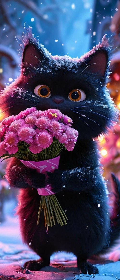 Cute Cat With Flowers - cat Wallpaper