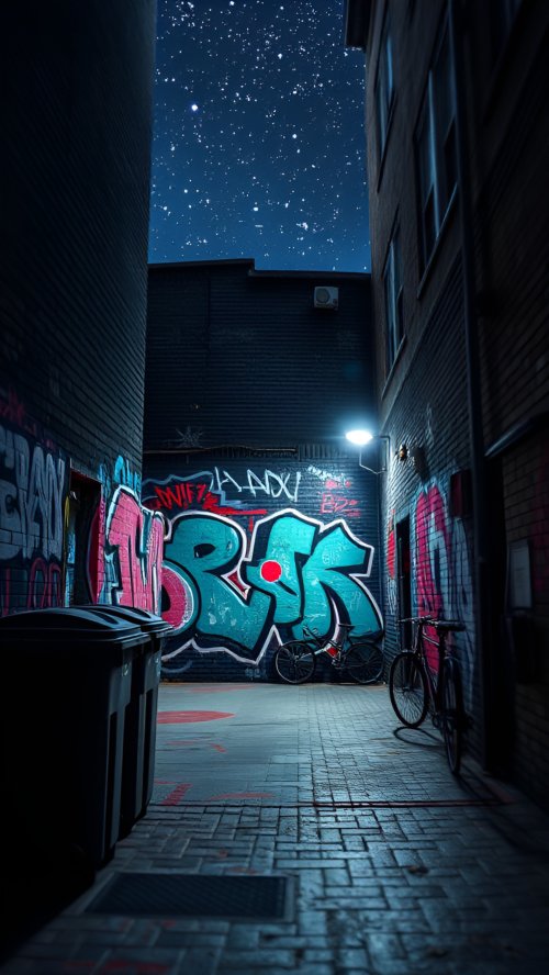 Starry Night Urban Alley - graffiti Wallpaper