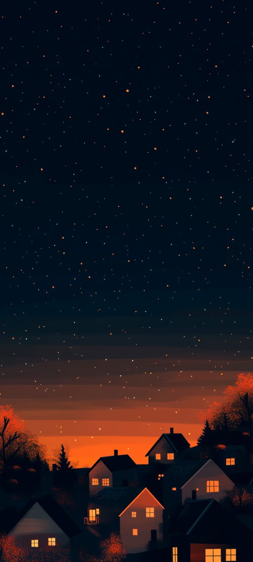Cozy Sunset Village Night - city Wallpaper