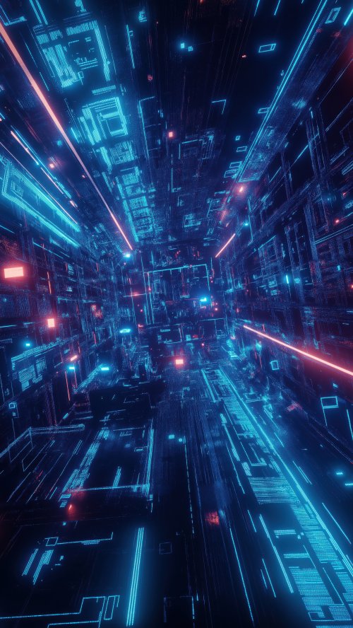 Neon Digital Data Tunnel - technology Wallpaper