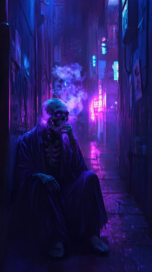 Neon Cyberpunk Smoking Skull