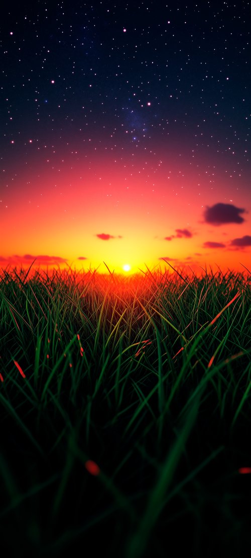 Sunset Over Grassy Field - sunset Wallpaper