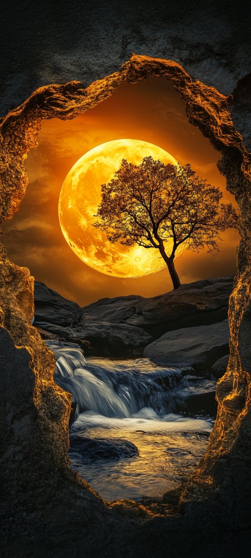Golden Moon Waterfall View - Related OpersCraft wallpaper