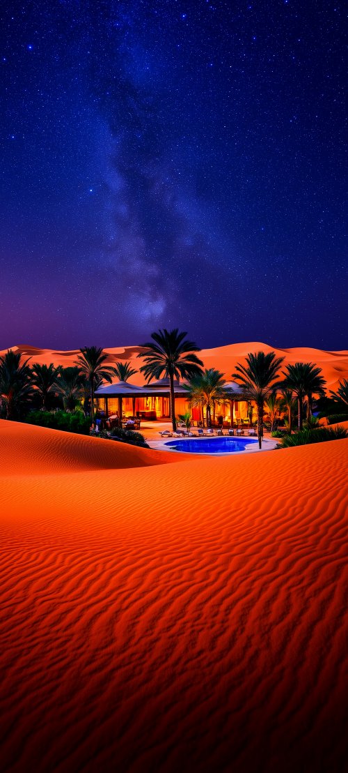 Oasis Under Starry Sky - desert Wallpaper