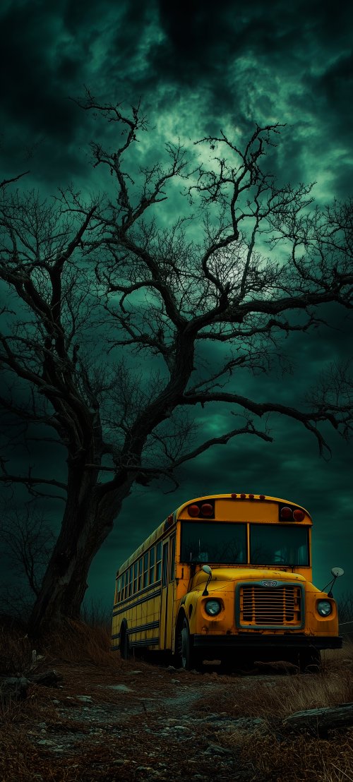 Abandoned School Bus Wallpaper - dark Wallpaper