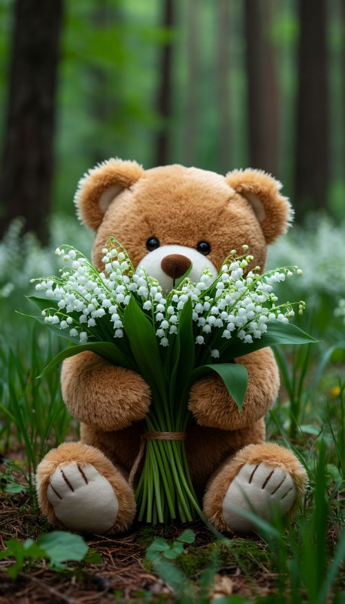 Teddy Bear With Flowers - cute Wallpaper