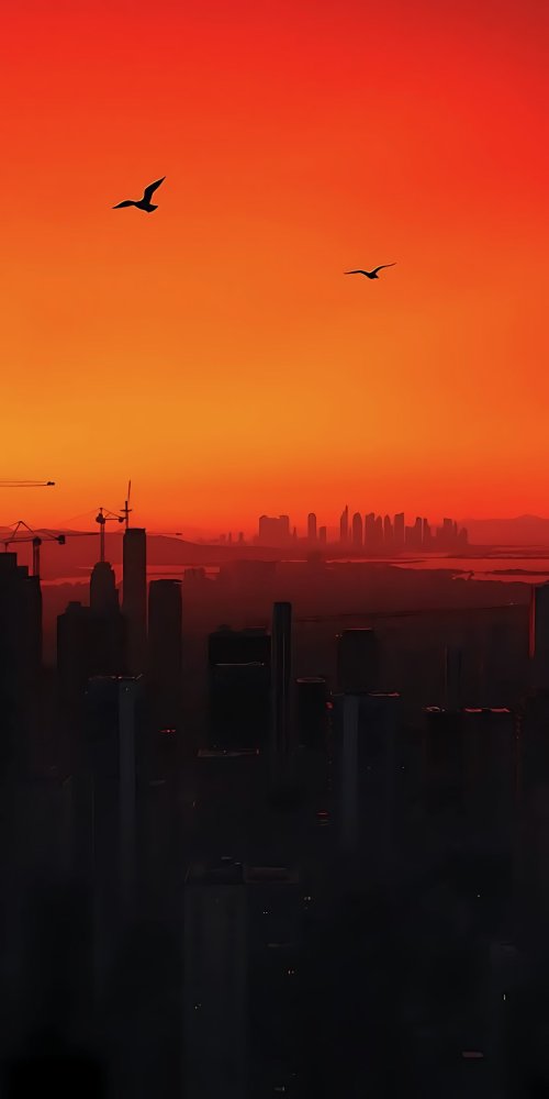 Vibrant Sunset City Skyline