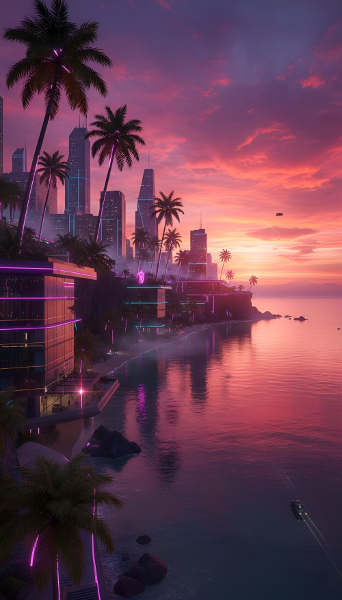 Neon Tropical City Sunset - Related OpersCraft wallpaper