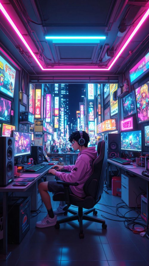 Gamer in Neon City - Related OpersCraft wallpaper