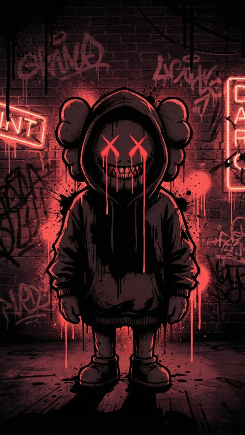 Neon Red Graffiti Character
