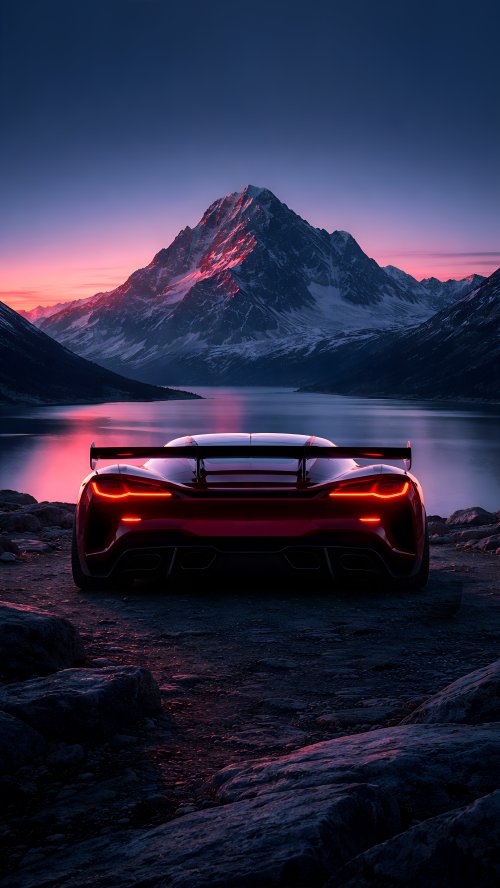 Supercar at Sunset Lake - cars Wallpaper