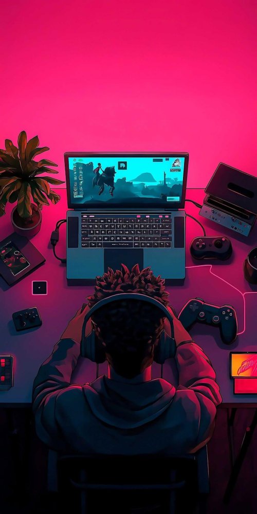 Gamer in Neon Room - Related OpersCraft wallpaper