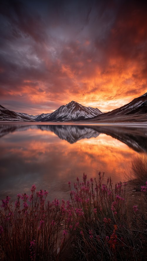 Fiery Mountain Sunset Reflection - Related Tablet wallpaper