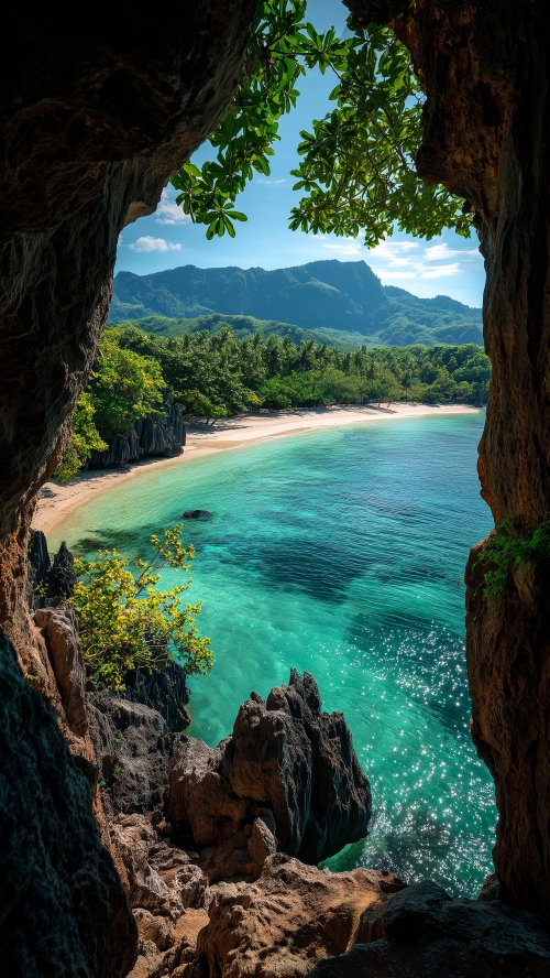 Hidden Tropical Cave View - beach Wallpaper