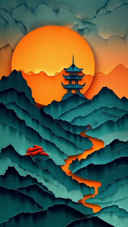 Paper Cut Asian Temple - Related OpersCraft wallpaper