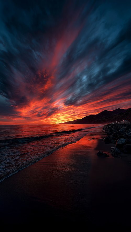 Fiery Sunset Beach View - beach Wallpaper