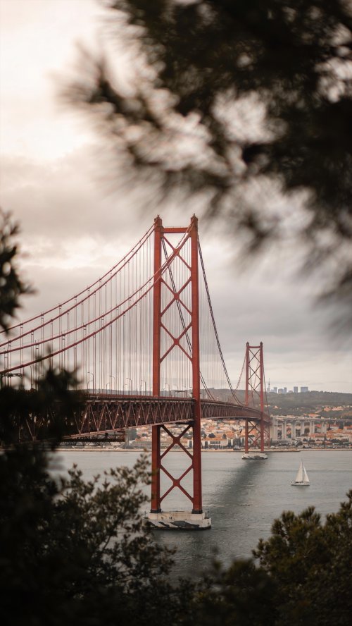 Iconic Red Suspension Bridge - landmark Wallpaper