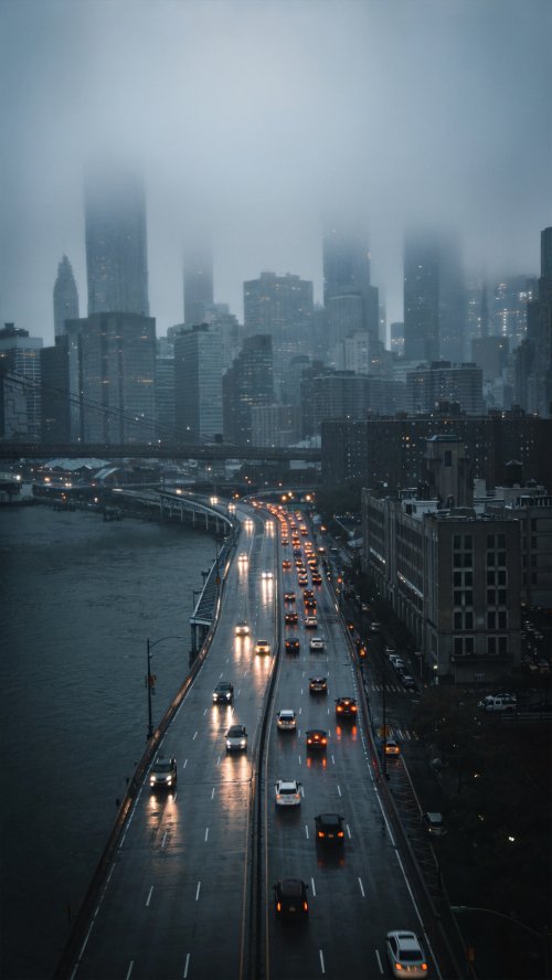 Foggy City Highway Drive - city Wallpaper