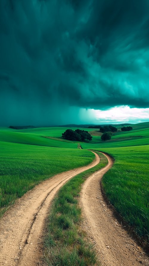 Stormy Green Country Road - nature Wallpaper