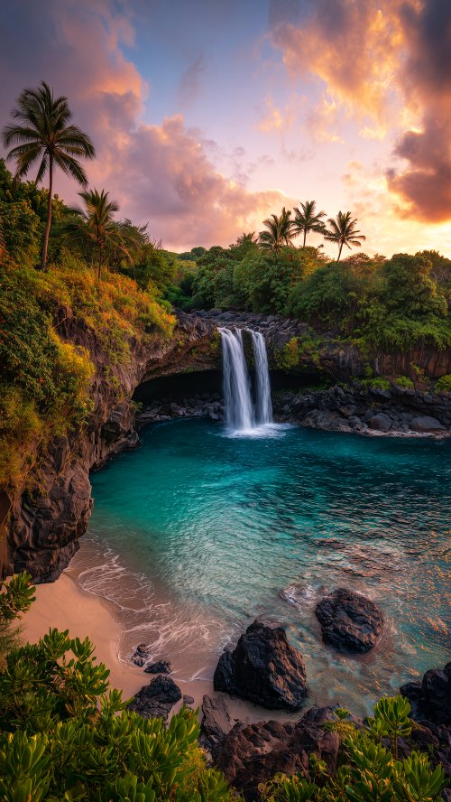 Tropical Sunset Waterfall Paradise - Related StockWalls wallpaper