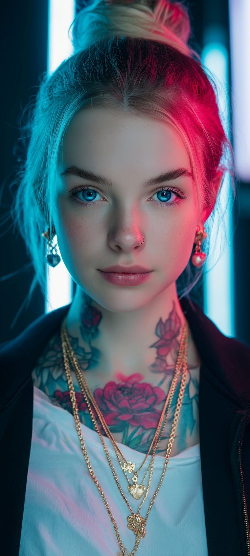 Neon Portrait Tattooed Girl - girl Wallpaper