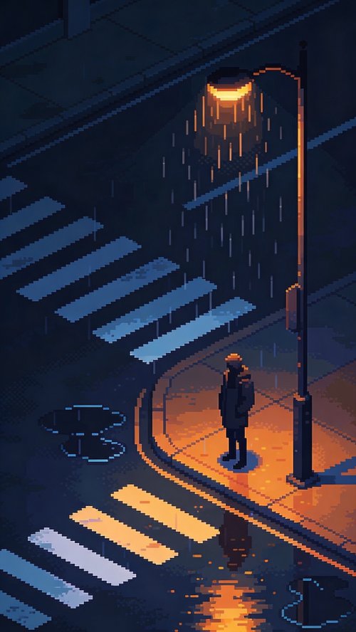 Rainy Night Pixel Street - night Wallpaper