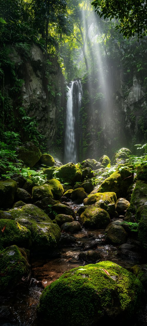 Sunlit Tropical Waterfall - Related OpersCraft wallpaper