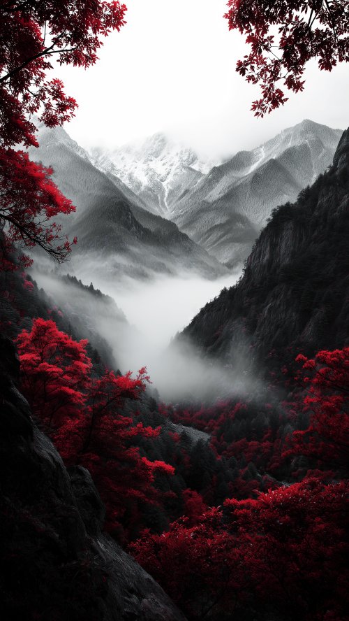 Misty Red Mountain Valley - nature Wallpaper