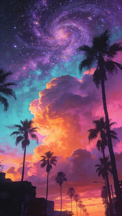 Neon Galaxy Palm Trees - Related StockWalls wallpaper
