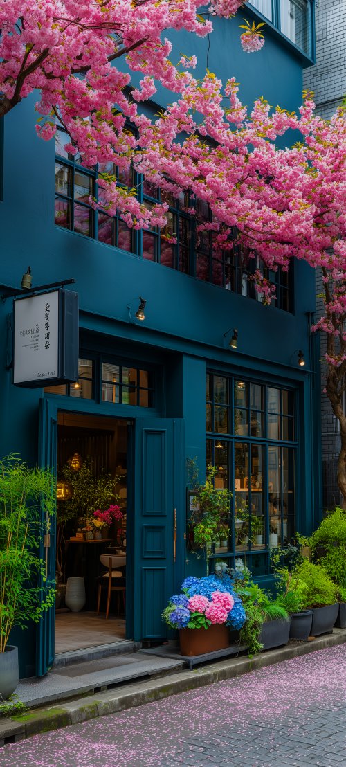 Cherry Blossom Cafe Exterior - flowers Wallpaper