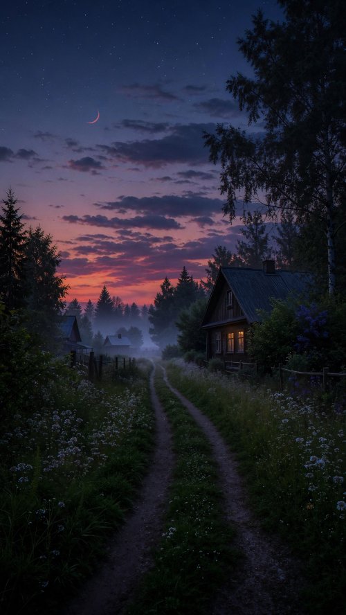 Cozy Cabin Night Landscape - Related StockWalls wallpaper