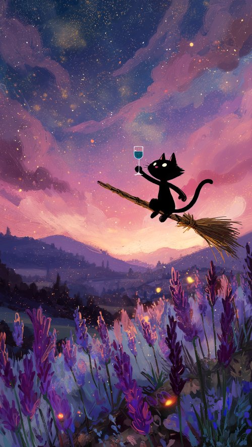 Witch Cat Flying Broom - cat Wallpaper