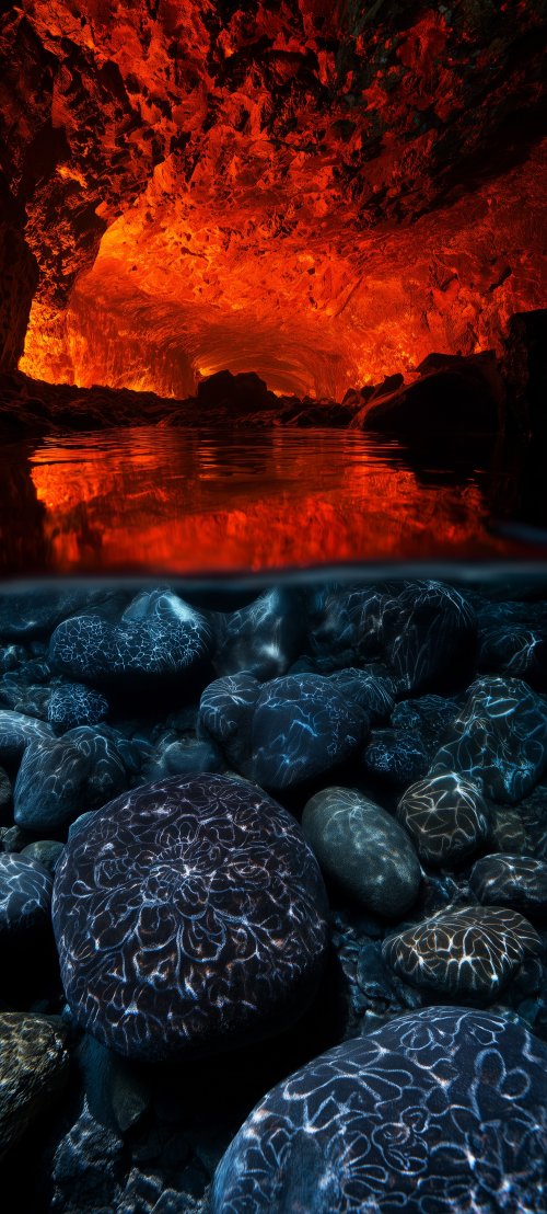 Fiery Cave Water Split - Related OpersCraft wallpaper