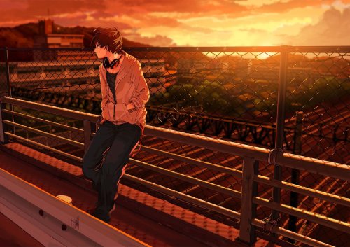 Anime Boy Sunset View