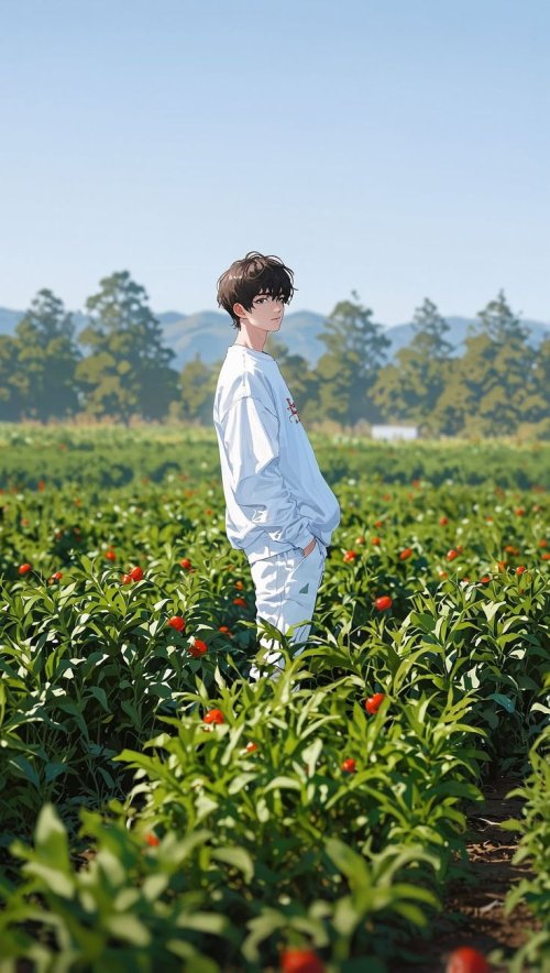 Anime Boy in Field - anime Wallpaper