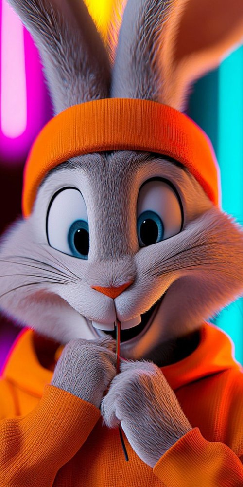 Neon Orange Bunny Portrait - cartoon Wallpaper
