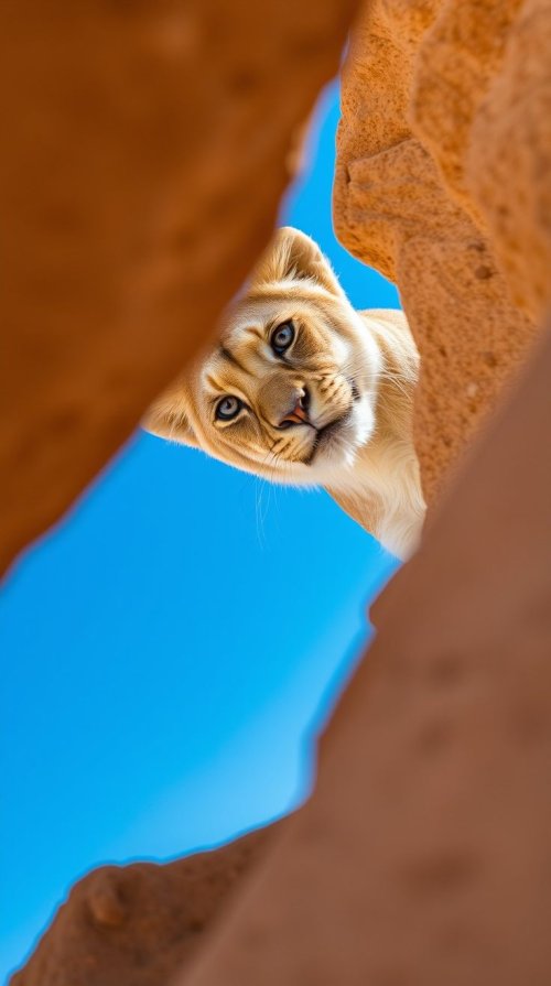 Curious Lion Cub Peeking - lion Wallpaper