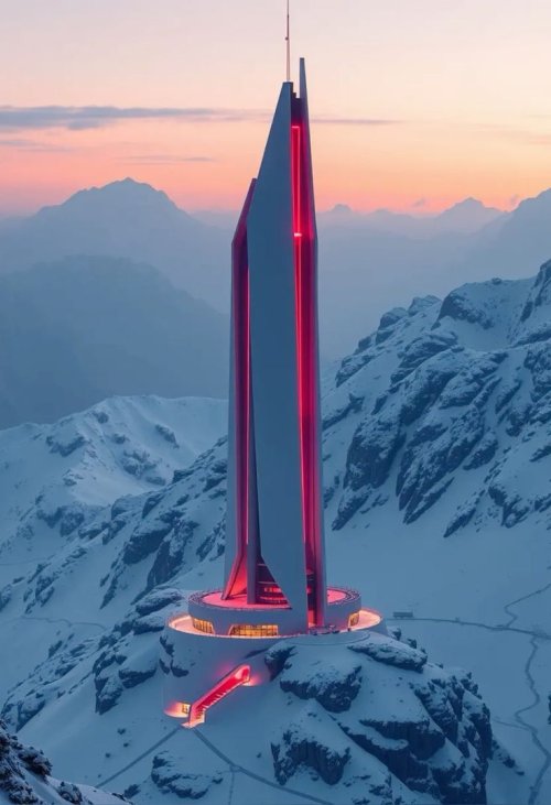 Futuristic Mountain Tower - sci-fi Wallpaper