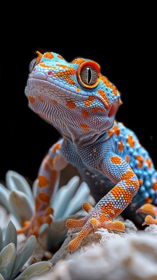 Vibrant Orange Blue Gecko - reptile Wallpaper