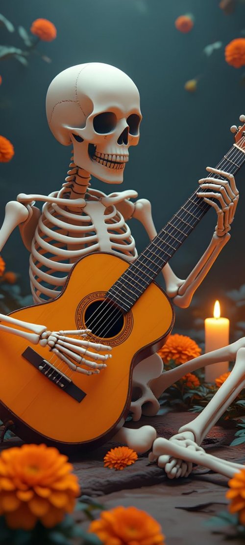 Skeleton Playing Acoustic Guitar - skeletons Wallpaper