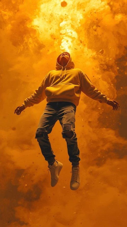 Floating Man Golden Explosion - digital art Wallpaper