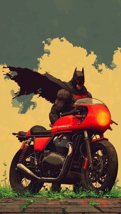 Batman Riding Red Motorcycle - batman Wallpaper