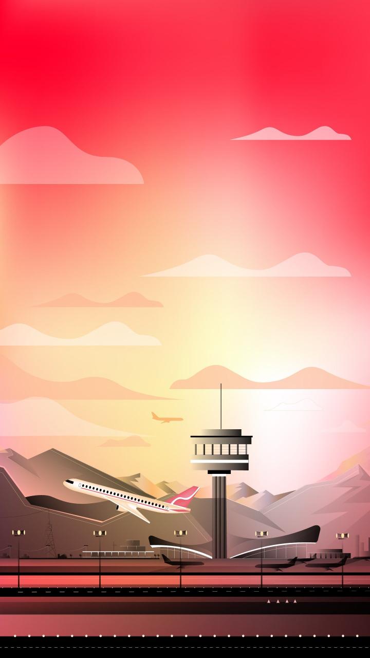 Airport Sunset Takeoff