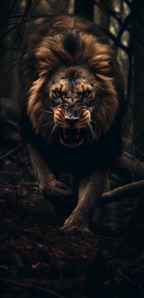 Angry Lion Approaching