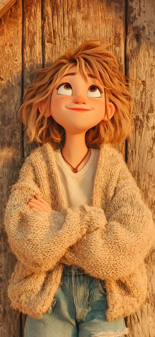 Animated Girl Looking Up