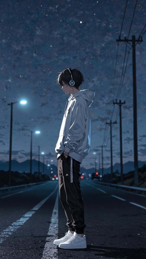 Anime Boy Night Road