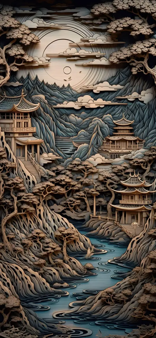 Asian Temple Landscape Art