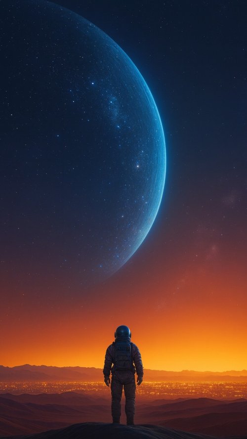 Astronaut Gazing at Planet