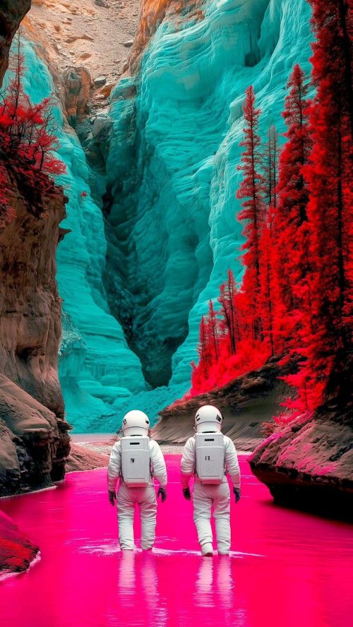 Astronauts in Alien Canyon - astronaut Wallpaper