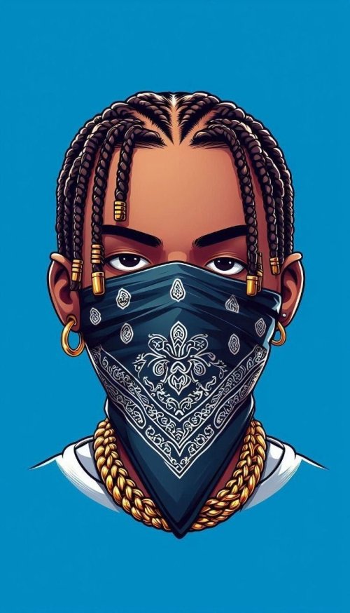 Bandana Braids Cartoon Portrait